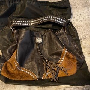 Raviani Custom Brown and Black Leather/Hair On Hide Purse